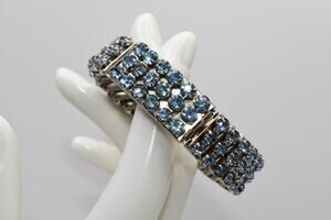 Vintage Blue Rhinestone Expansion Bracelet Hidden Locket Hong Kong
